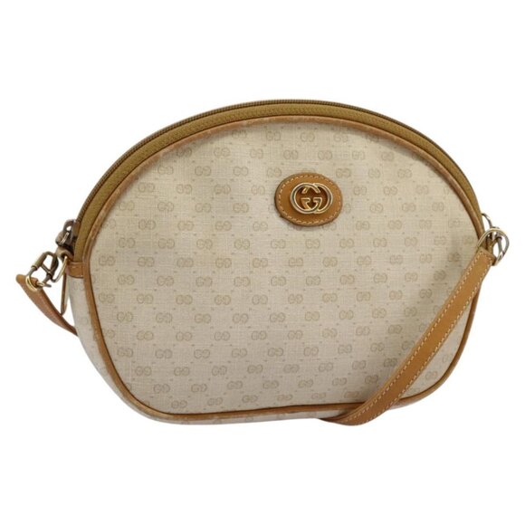 GUCCI Micro GG Supreme Shoulder Bag PVC Beige Brown gold Auth
